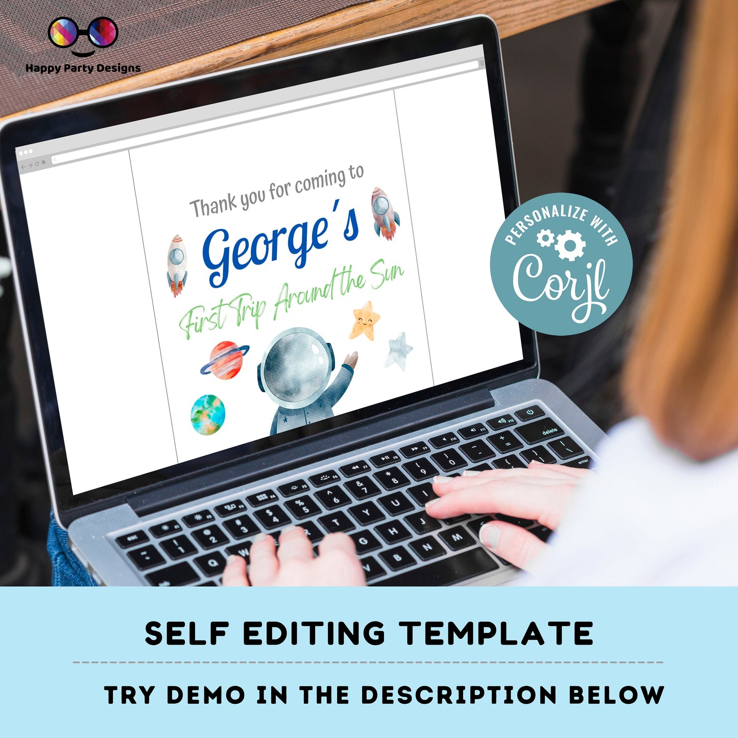 Editable First Trip Around the Sun Thank you tag | Outer Space printable thank you tag | Birthday boy |  Outer Space Squared Favor tag #K5