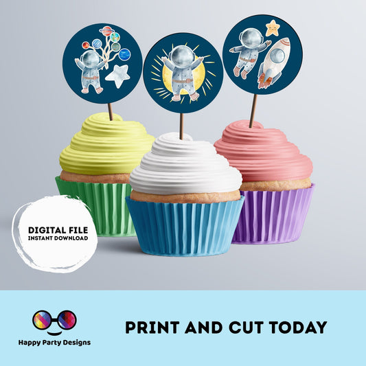 Instant Download First Trip Around the Sun cupcake toppers | Outer Space birthday | Astronaut Birthday Party | Outer Space stickers  #K5