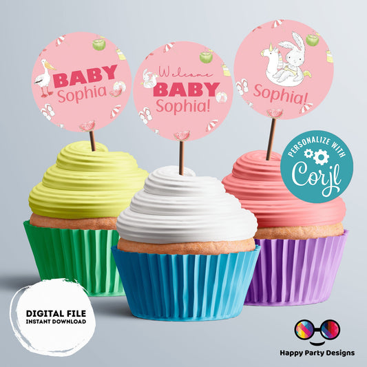 Editable Pool baby bash cupcake toppers | Instant download | girl baby shower | Pool party | Baby Shower | Pool baby shower for girl #B2