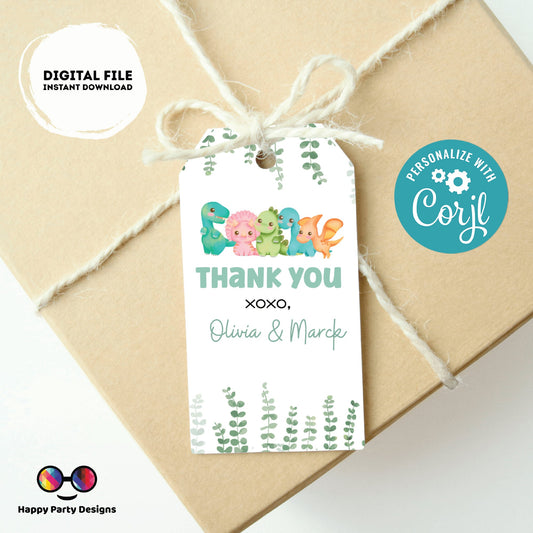 Dino baby shower Favor Tags | baby shower Thank you tags | greenery baby shower Tag | dinosaur gift tag template | Favor tags #B15
