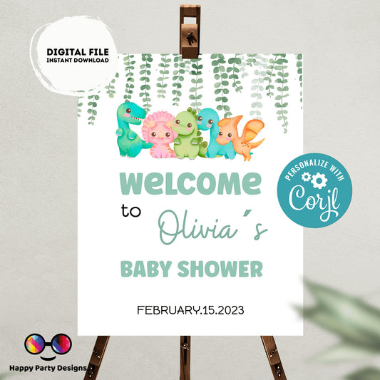 Editable Welcome Sign | dino baby shower | baby shower Decorations | baby Boy | baby shower Welcome Sign | dinosaur | dino baby shower #B15