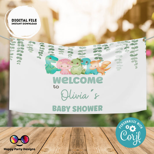 Editable dino baby shower Backdrop Banner  | Digital dino shower printable Backdrop Banner | Baby Boy | dinosaur baby shower #B15
