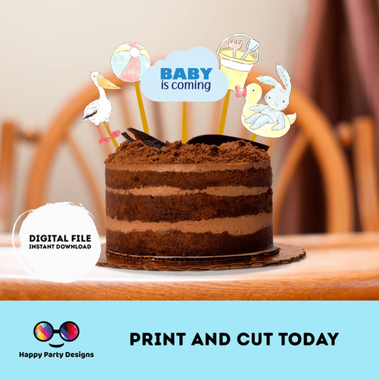 PRINTABLE pool baby shower Cake Topper | Pool Party Cake Topper | Summer Cake Topper | Center pieces | Instant download #B1