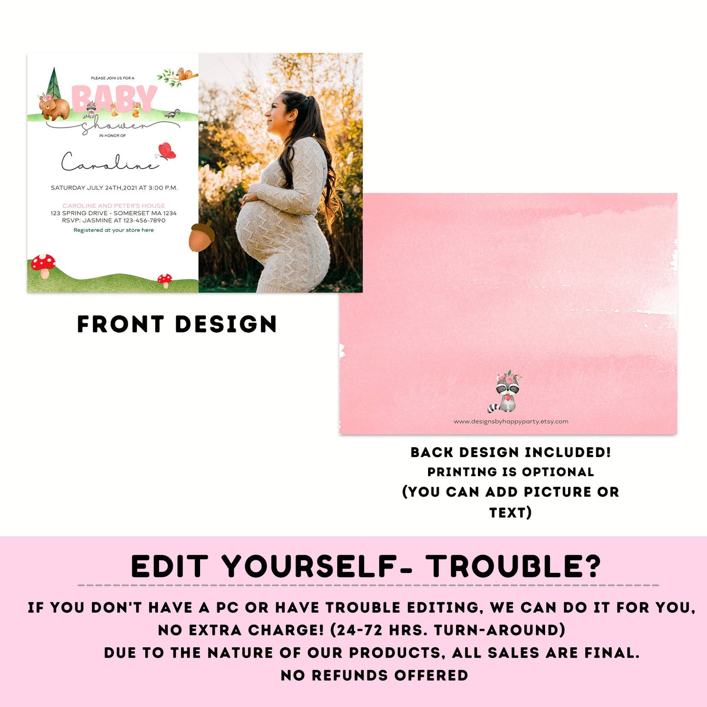 EDITABLE woodland baby shower invitation | woodland Invitation with picture | Baby Shower | Instant Download | girl baby shower #B17