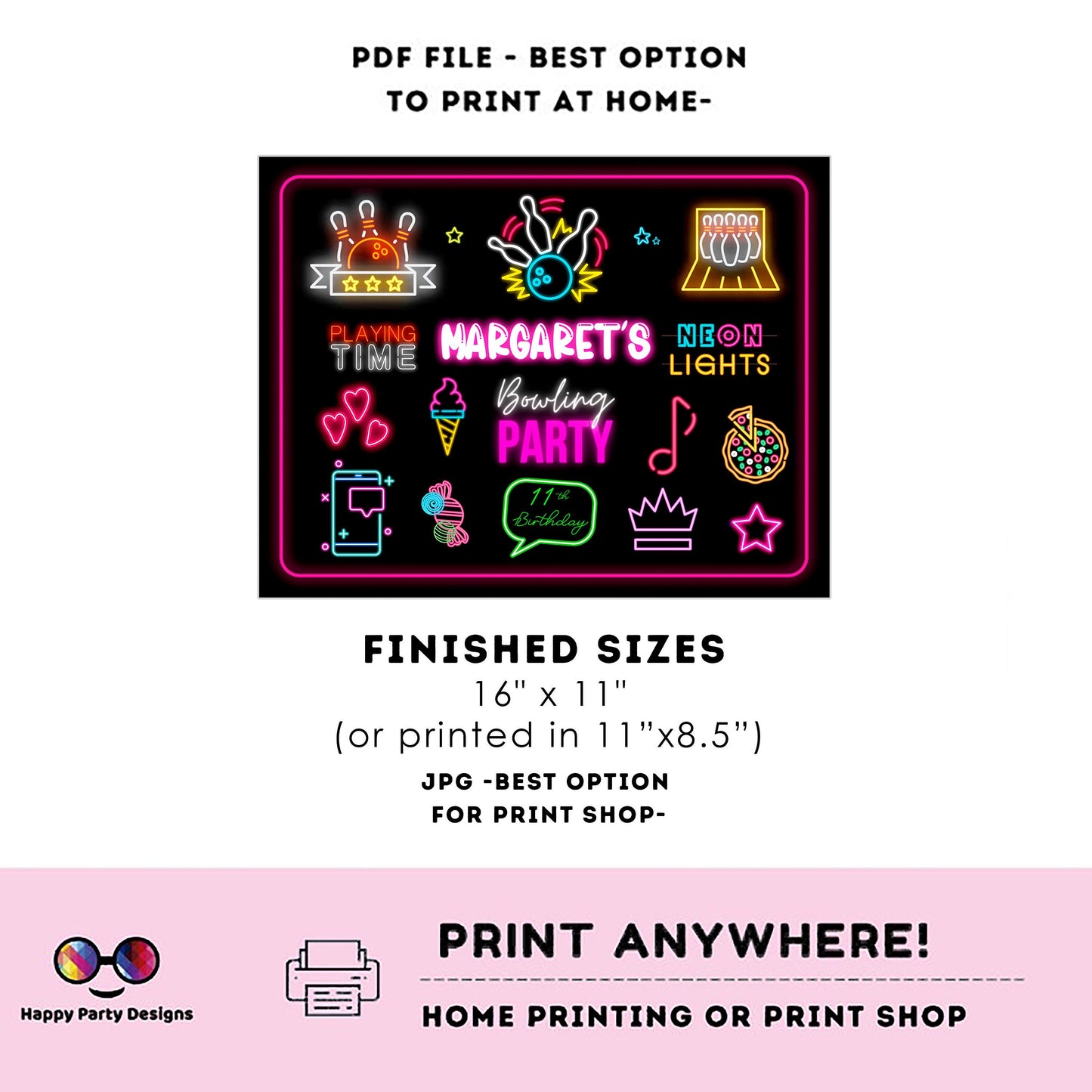 Editable bowling placemat | Digital bowling printable placemat  | Birthday Girl | Bowling placemat | Personalize Online #KID3