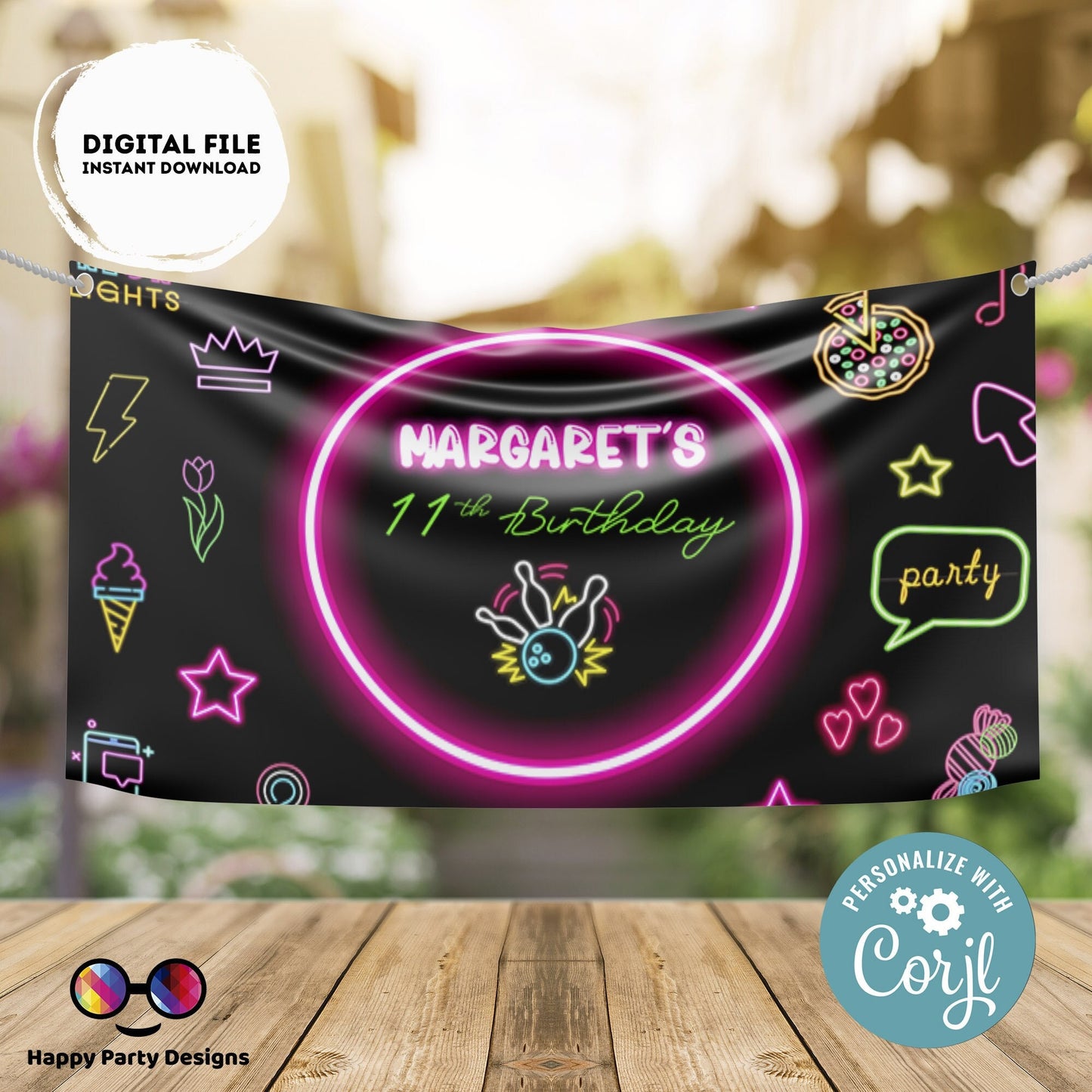 Editable Bowling Backdrop Banner  | Digital Bowling printable Backdrop Banner  | Birthday Girl | Bowling party | Personalize Online #KID3