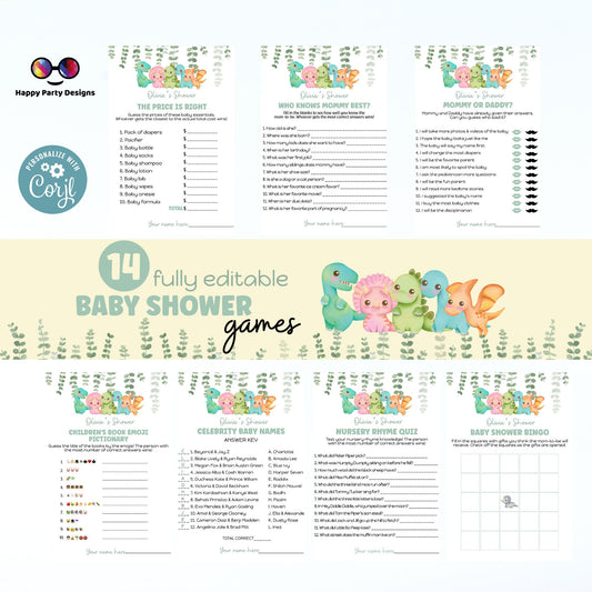 Editable dinosaur games bundle | Dino baby shower games | Baby boy | neutral gender shower |  dinosaur baby shower games #B15