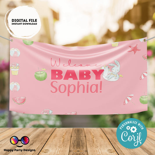Editable pool baby bash Backdrop Banner  | Digital pool party printable Backdrop Banner | Baby Girl | Pool baby showery |  Summer baby #B2
