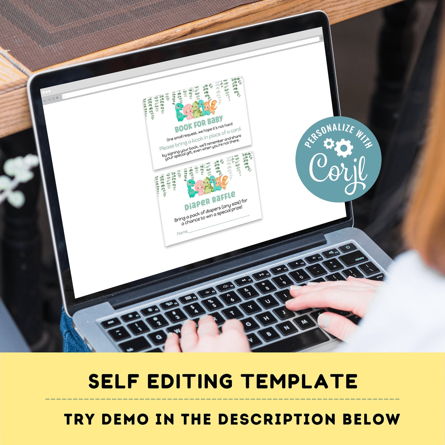 EDITABLE Dino Baby shower invitation bundle | diaper raffle, books for baby, thank you tag, thank you card | dinosaur baby shower | #B15