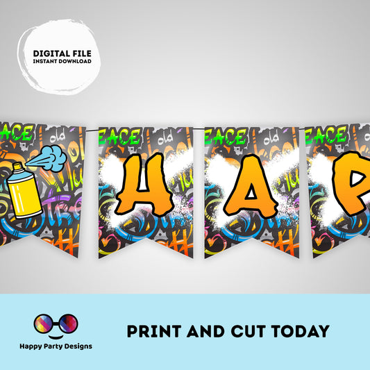 Happy Birthday graffiti Banner | Graffiti party | Birthday banner | Graffiti birthday party  |  birthday boy | hip hop birthday #K1