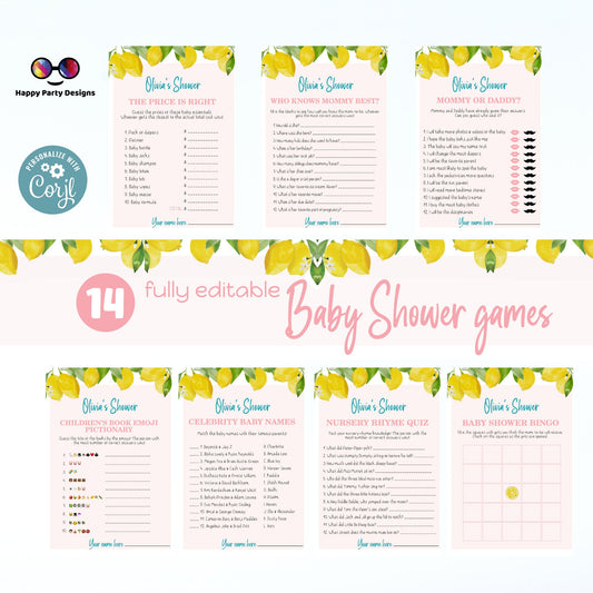 EDITABLE lemons Baby shower games bundle | Lemons baby shower | summer baby shower | Editable Baby Party Games | A little lemon | girl  #B8