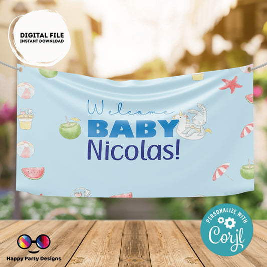 Editable pool baby bash Backdrop Banner  | Digital pool party printable Backdrop Banner | Baby Boy | Pool baby showery |  Summer baby #B1