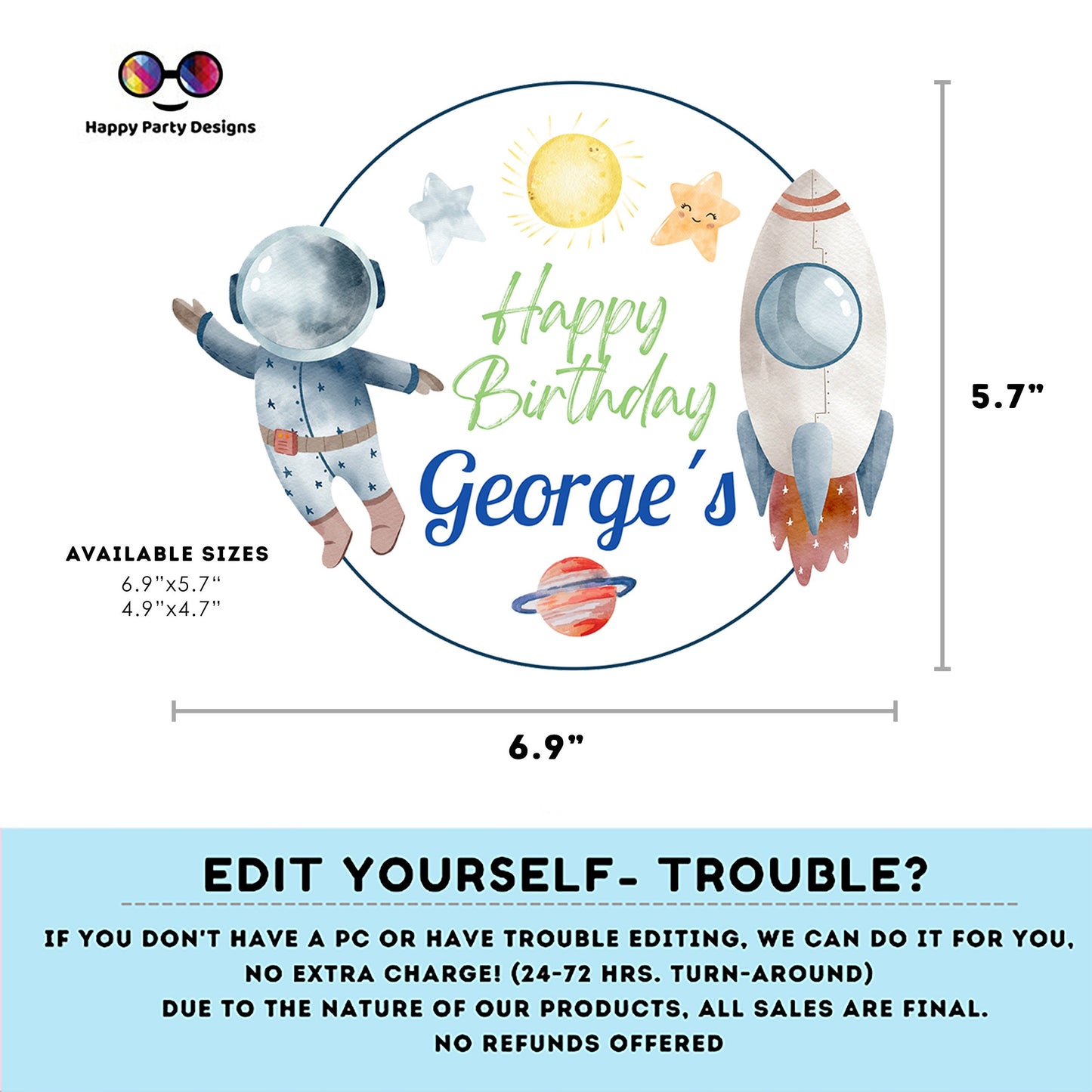 Editable First Trip Around the Sun Party Cake Topper |  Outer Space Party  Birthday Party Cake Topper  Astronaut Cake Topper Centerpiece #K5