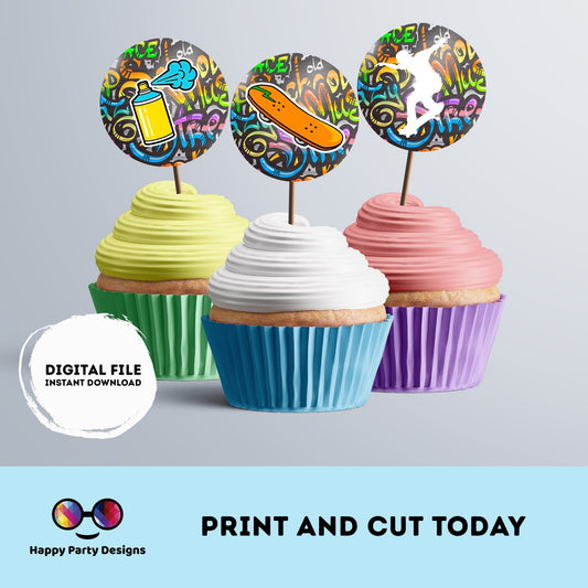 Graffiti Round cupcake toppers | Graffiti birthday | Graffiti Birthday Party | Graffiti themed | Boy Birthday Party | graffiti stickers #K1