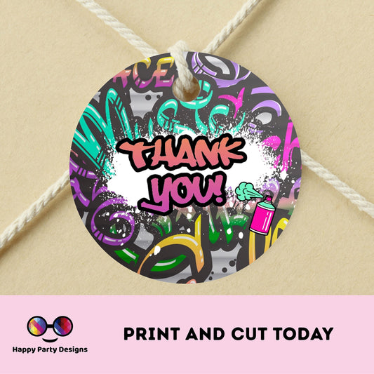 Graffiti Thank you tag | Digital graffiti printable thank you tag  | Birthday boy | Graffiti Thank You | Instant Download | round tag #K2