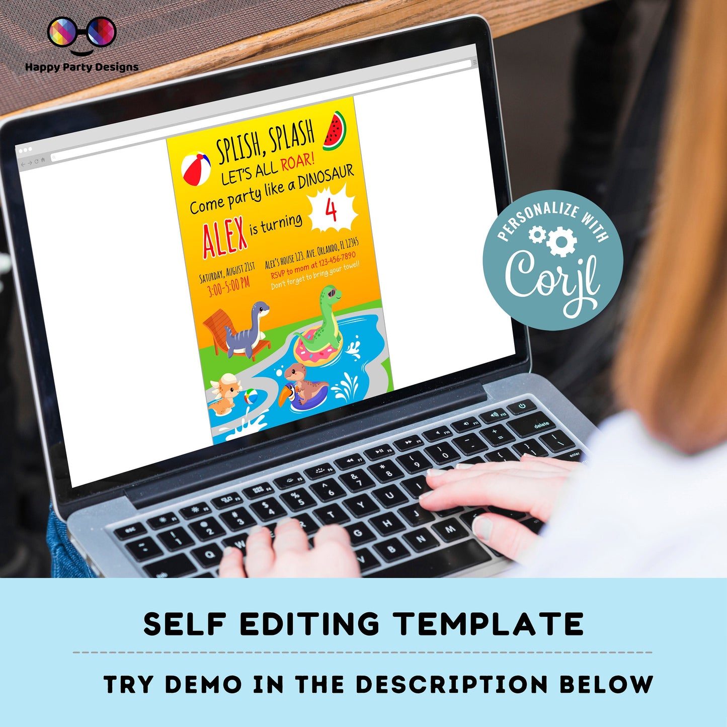 Editable Dinosaur Birthday Invitation | Dinosaur pool  Birthday Invite | jurassic trex dinosaur pool party birthday | INSTANT DOWNLOAD #K83