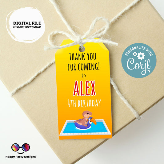 Editable Dinosaur Pool Party Thank you tag | Digital Dinosaur Pool  printable thank you tag | Birthday boy  Dinosaur Pool Thank You tag #K83