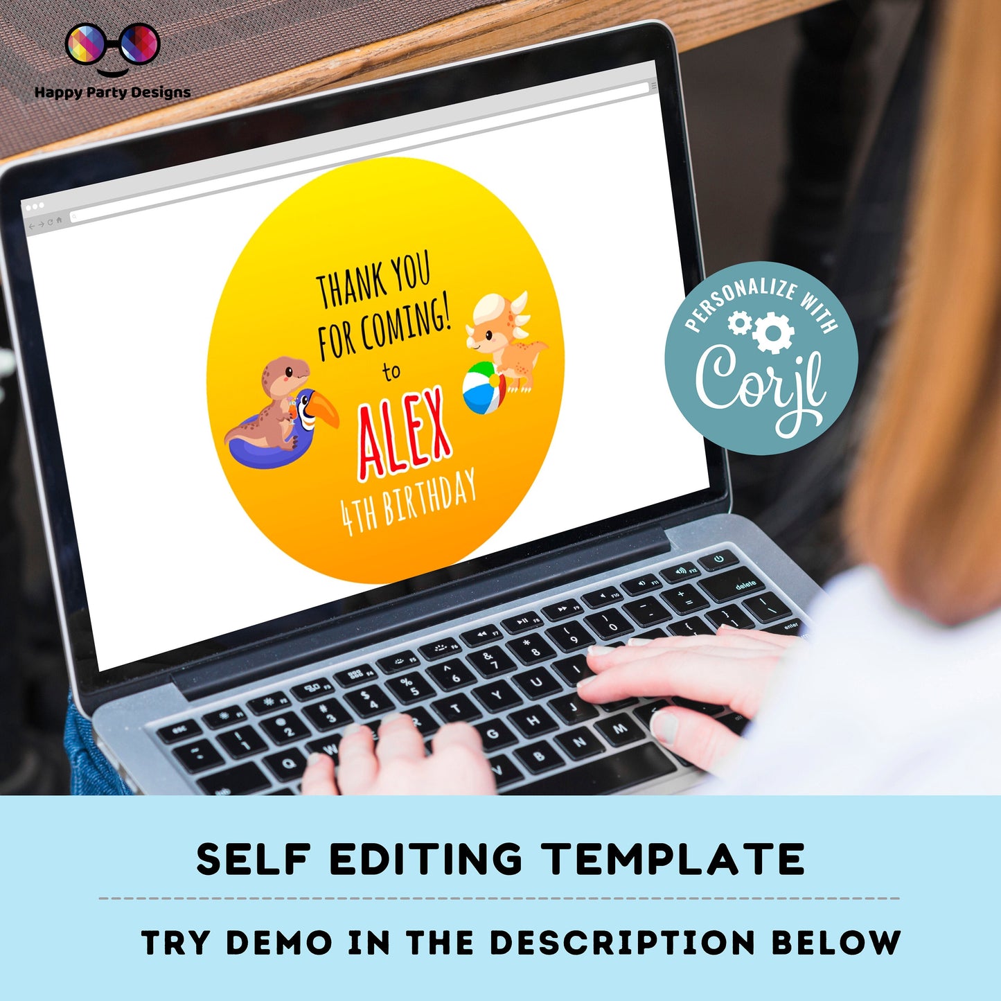 Editable Dinosaur Pool Party Thank you tag | Digital Dinosaur Pool  printable thank you tag | Birthday boy | Dinosaur Pool tag #K83