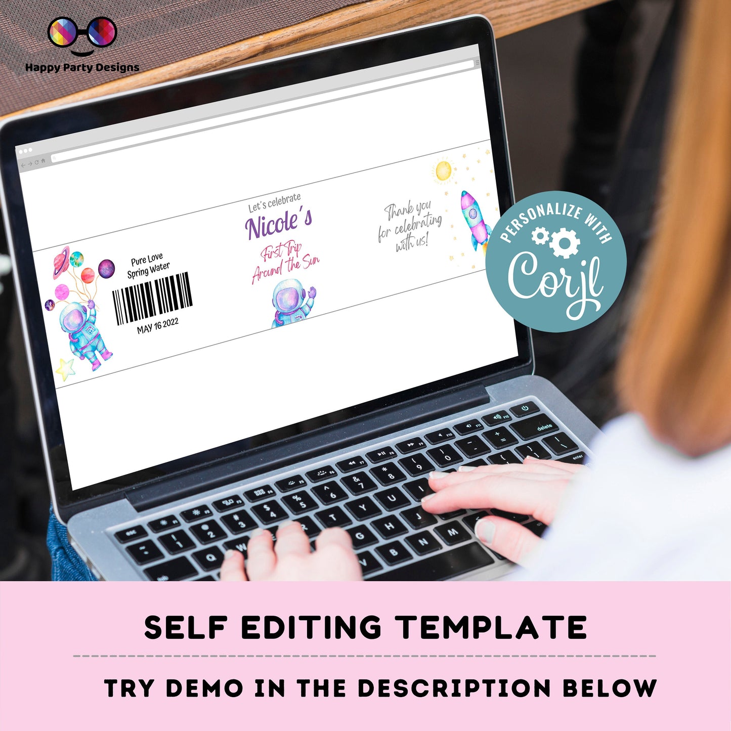 Editable First trip around the Sun party water bottle labels | digital labels |  printable OUter Space Party labels |  bottle labels #K57