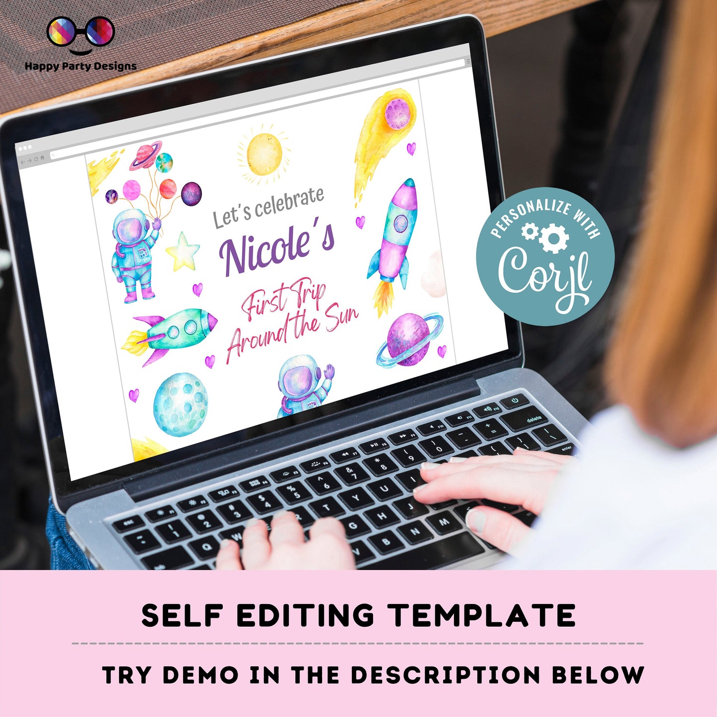 Editable First Trip Around the Sun party placemat | Outer Space Party printable placemat  | Astronaut party placemat Personalize Online #K57