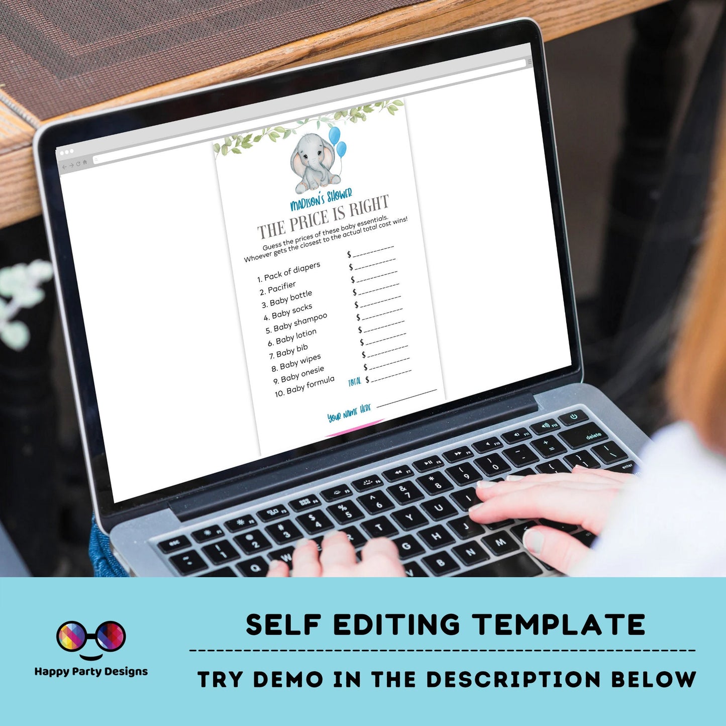 Editable elephant games bundle | elephant baby shower games | Baby boy | elephant shower |  blue baby shower games #B18