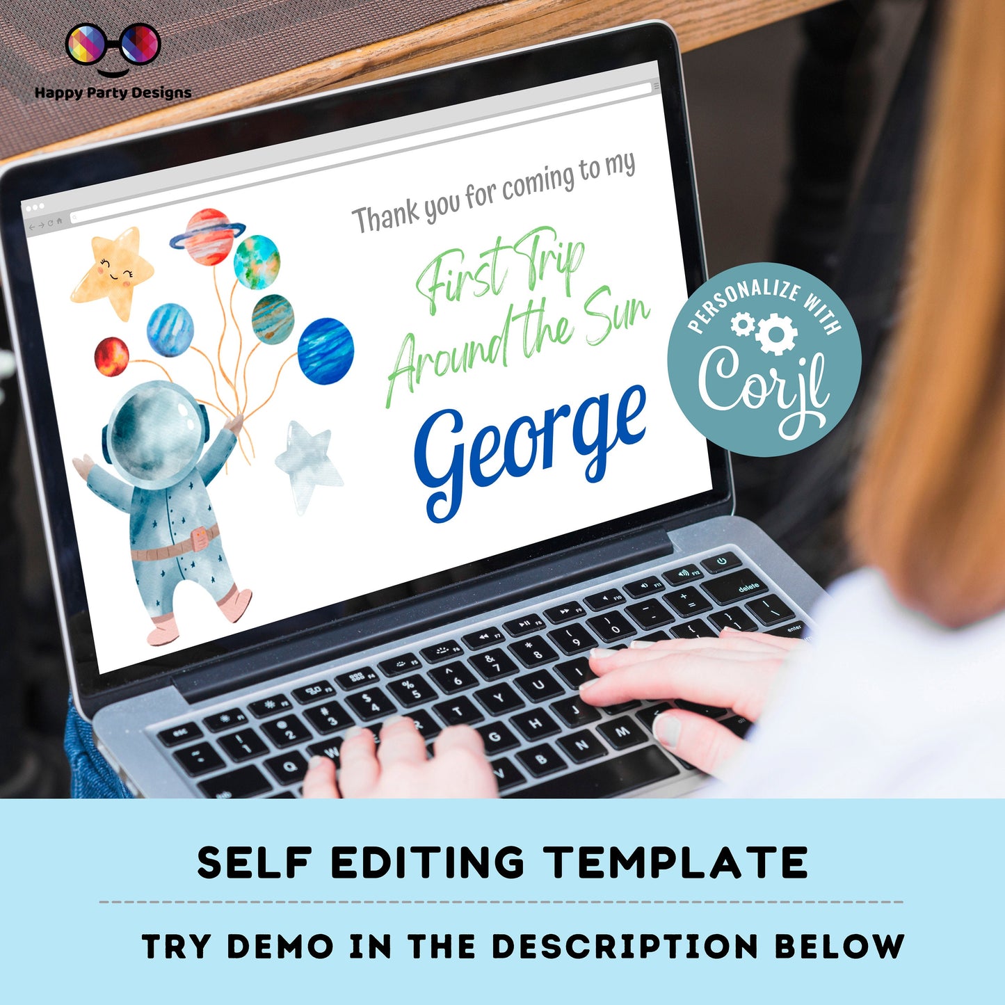 Editable First Trip Around the Sun Birthday Gift Box label | Outer Space favor box | Astronaut birthday party | Box to print  favors #K5