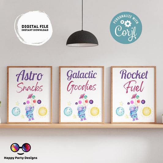 Editable First Trip Around the Sun Signs (3)  | Outer Space birthday | Astronaut buffet Sign | Outer Space party Sign | Birthday Sign #K57
