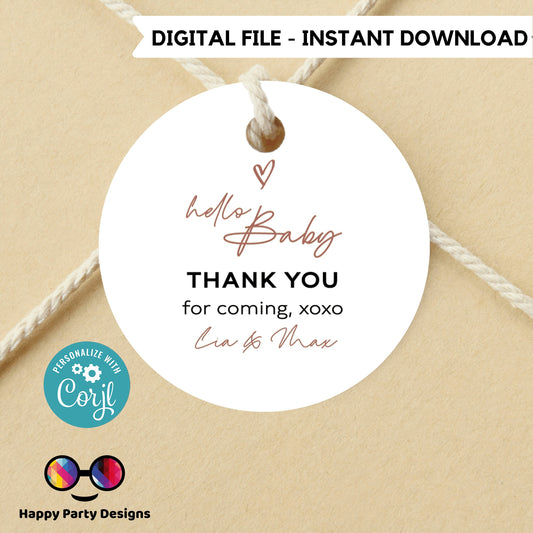 Editable Minimal baby shower Favor Tags | Minimalist shower Thank you tags | Baby shower Gift Tags | thank you tag Template | gift tag #B20