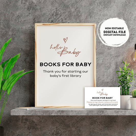Minimalist baby shower Books for baby Sign | Instant download | book for baby card | book request | baby shower Sign | neutral gender #B20