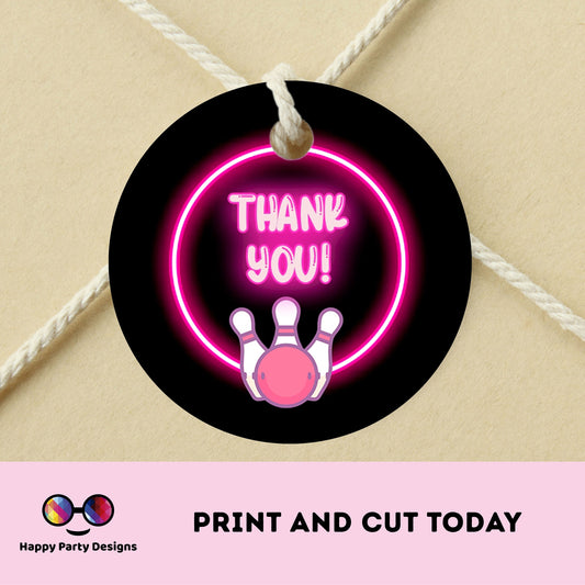 Neon bowling round Thank you tag | Instant printable thank you tag  | Birthday girl | Neon Thank You tag |  bowling #KID3