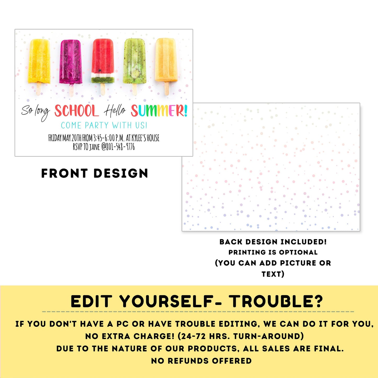 Summer Party Invitation | Popsicle Party Invitation | Last Day of School | Neighborhood Party | Evite Invitation | Birthday Party #K84