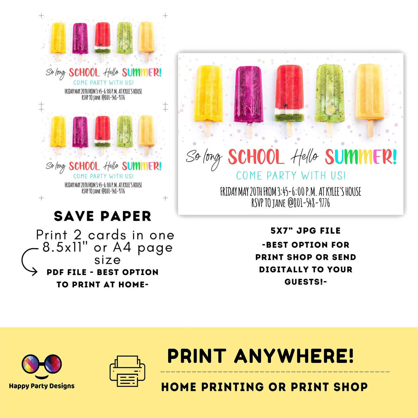 Summer Party Invitation | Popsicle Party Invitation | Last Day of School | Neighborhood Party | Evite Invitation | Birthday Party #K84