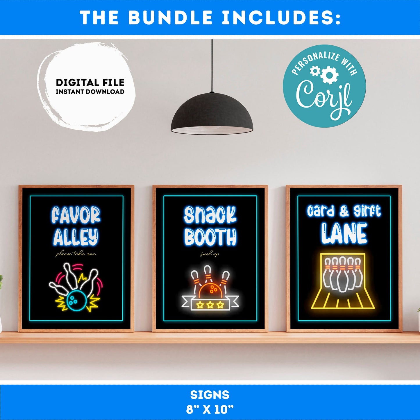 EDITABLE bowling invitation bundle | birthday banner, cupcake toppers, thank you tag, sign | Boy birthday | Bowling party | teens party #K4