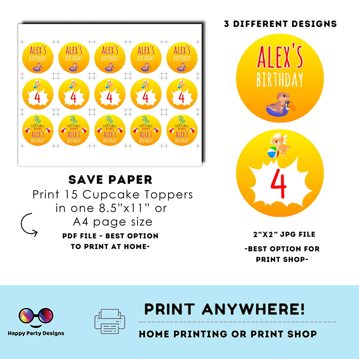 Editable Dino Pool Party  Round cupcake toppers | Dinosaur  birthday | Dino Birthday Party | Dinosaur  Birthday Party | stickers  #K83