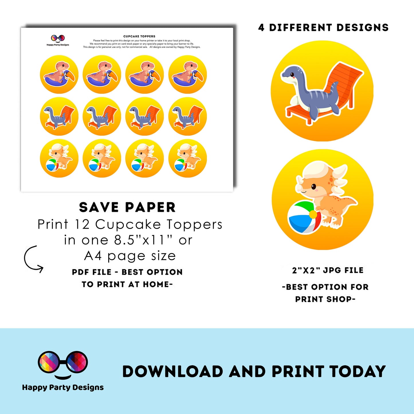 Dino Pool Party Round cupcake toppers | Dinosaur birthday | Dino Birthday Party | Dinosaur themed | Boy Birthday Party | stickers #K83