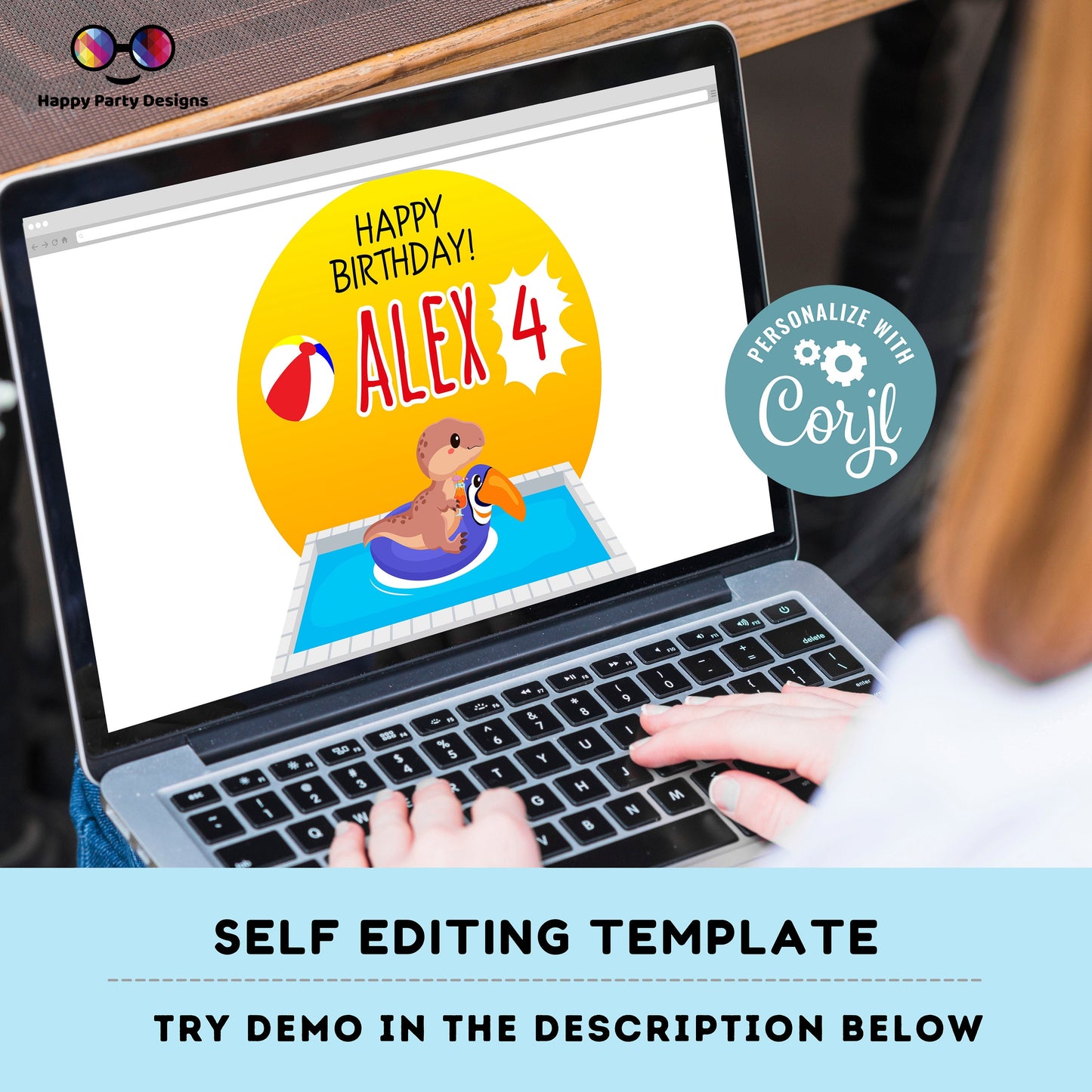 Editable Dinosaur Pool Party Cake Topper |  Dinosaur Pool Party  Birthday Party Cake Topper | Dino Pool Party Cake Topper Centerpieces #K83