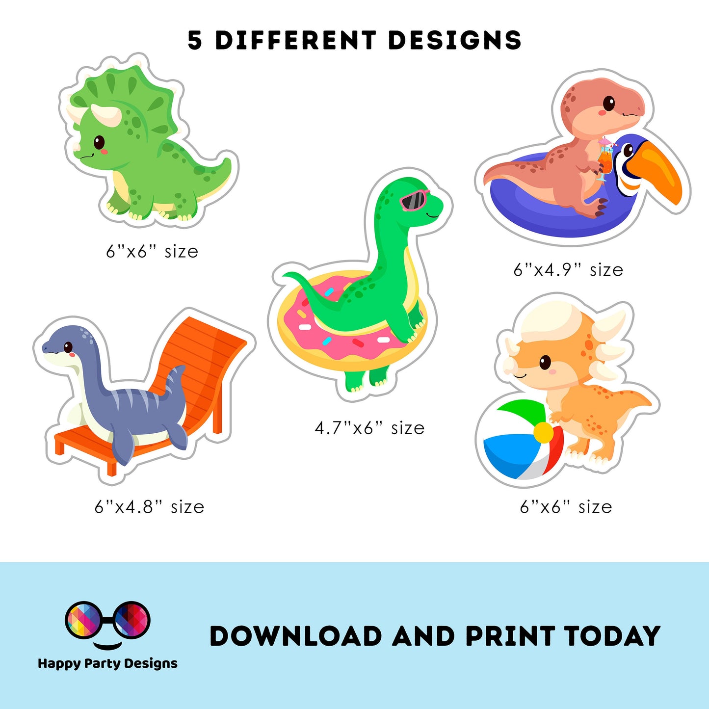 PRINTABLE Dinosaur Pool Party Cake Toppers |  Dinosaur Pool Party  Birthday Party Cake Toppers | Dino Party Cake Toppers Centerpieces #K83