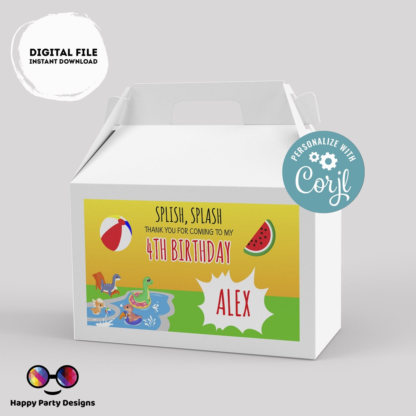 Editable Dinosaur Pool Party Birthday Box label | Dinosaur   party | favor box | Dinosaur  birthday party | Box to print | Dino favors #K83