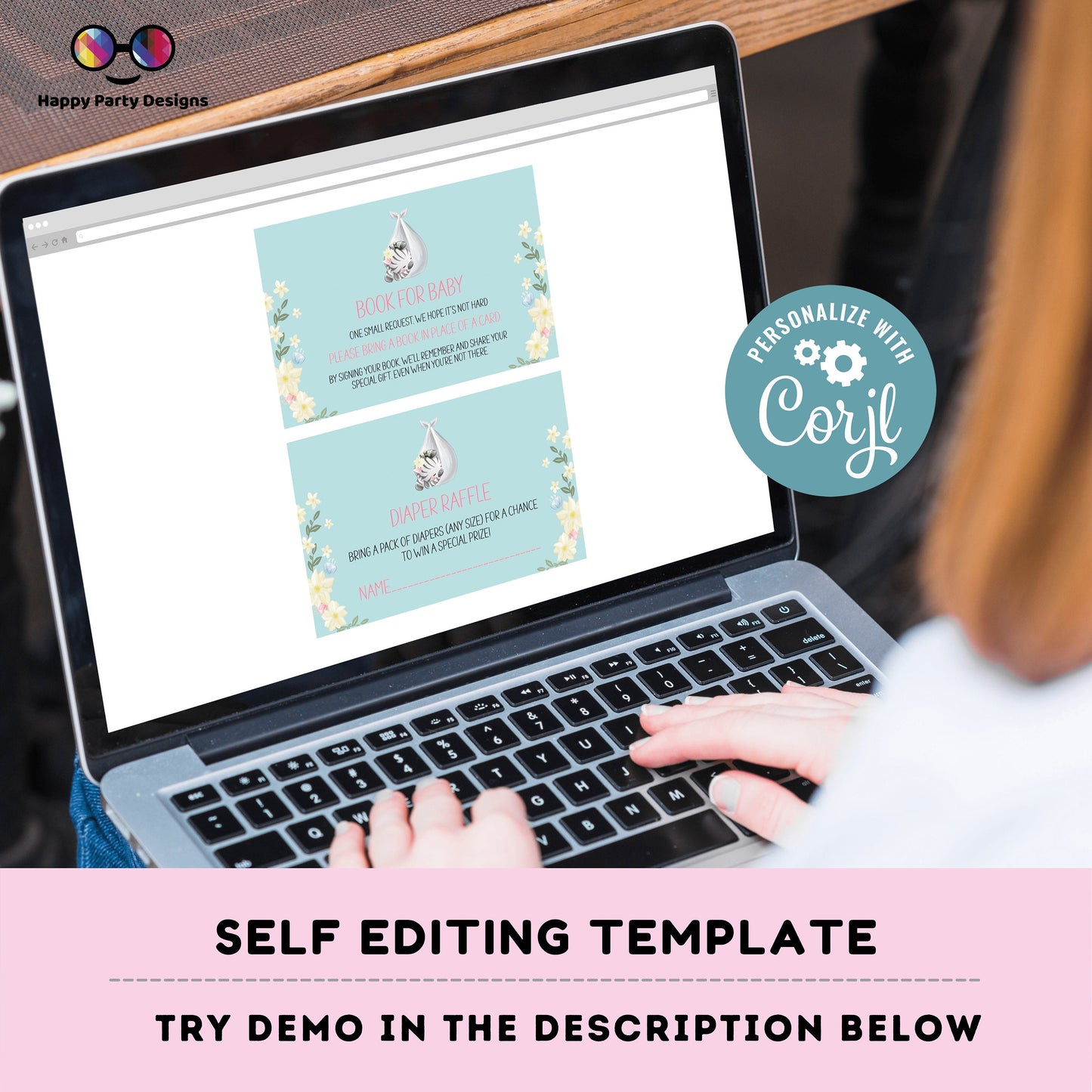 EDITABLE Baby zebra shower invitation bundle | diaper raffle, books for baby, thank you tag, thank you card | safari baby girl | #B24