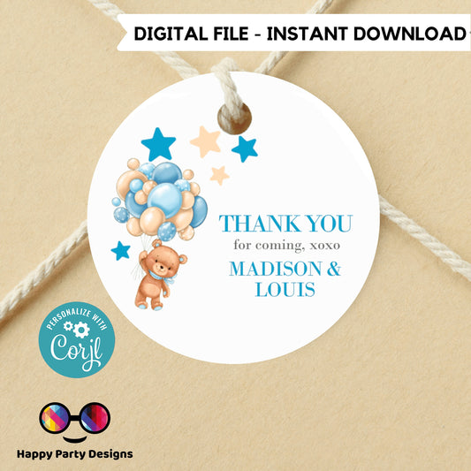 Editable teddy bear baby shower Favor Tags | teddy bear shower Thank you tags | Baby shower boy | thank you tag Template | gift tag #B22