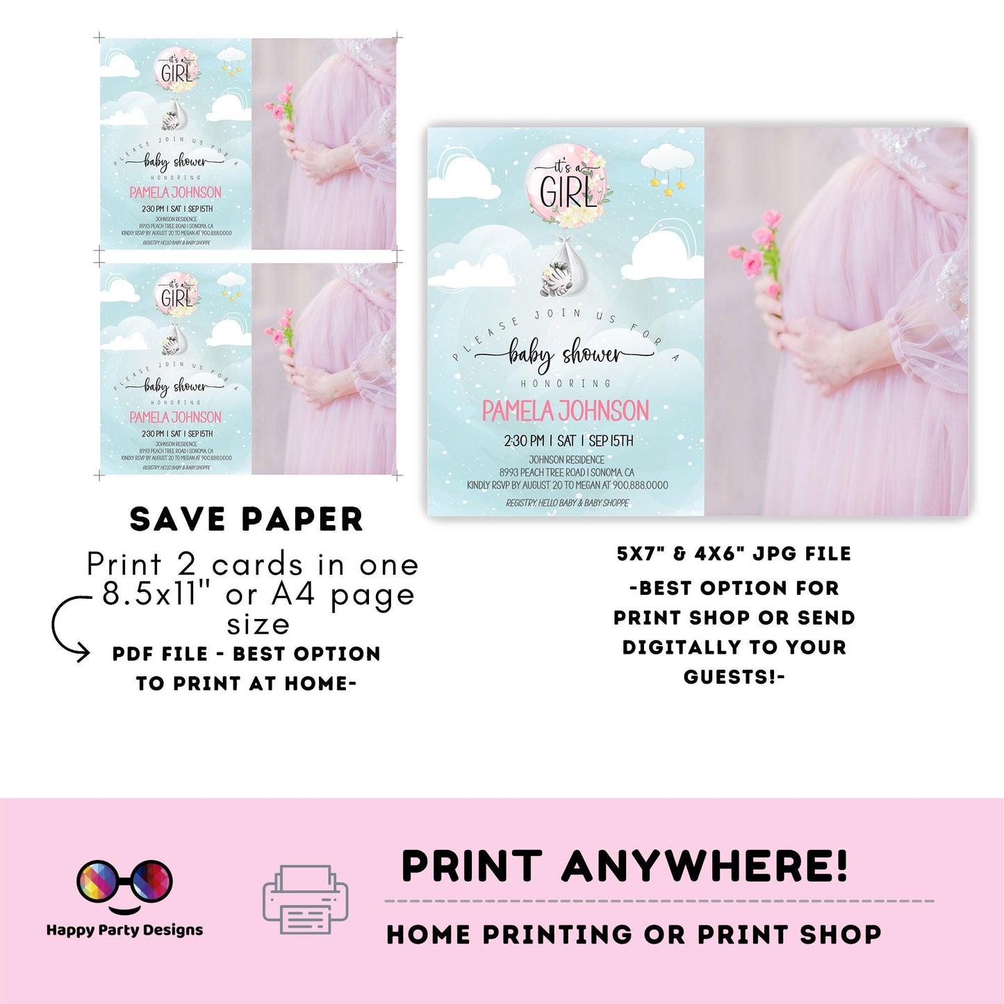 EDITABLE Baby zebra shower photoinvitation | Zebra Invitation | Baby Shower | Instant Download | Baby girl | Safari baby shower #B24