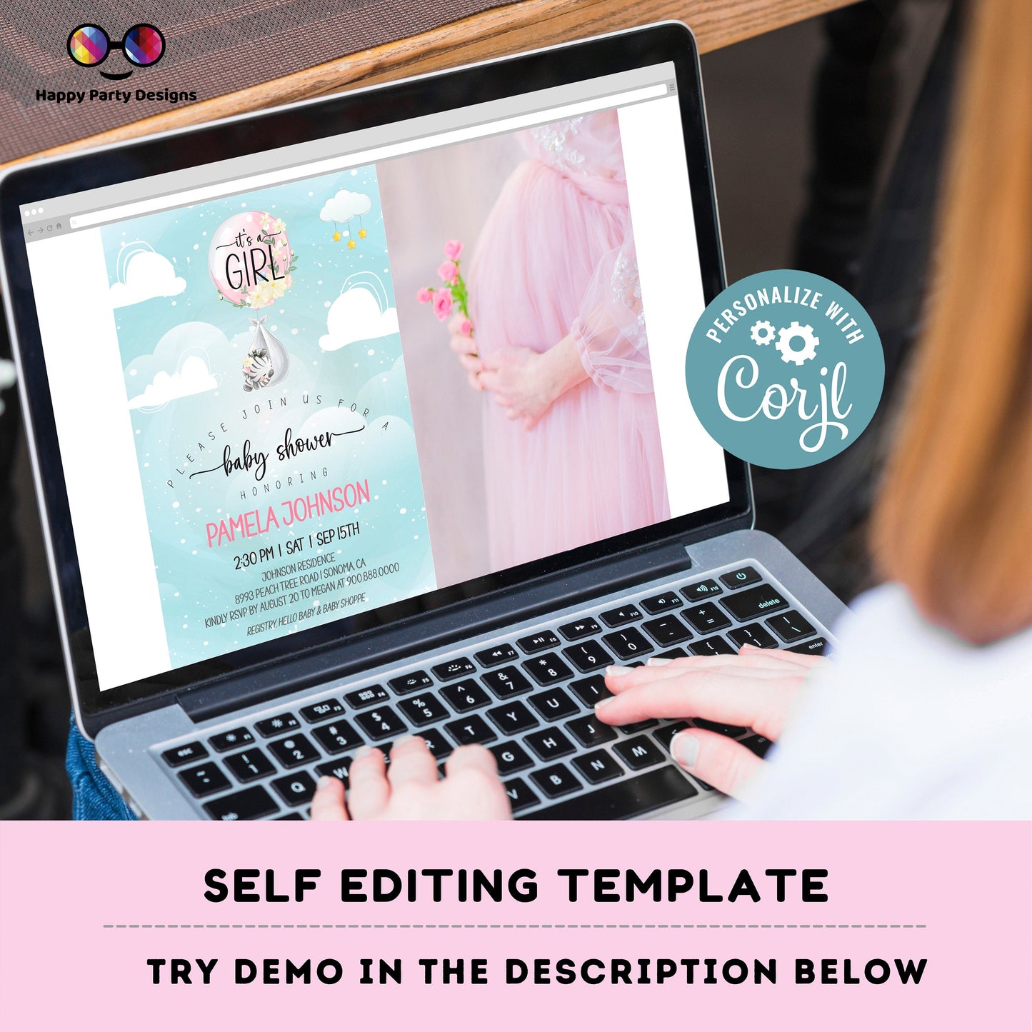 EDITABLE Baby zebra shower photoinvitation | Zebra Invitation | Baby Shower | Instant Download | Baby girl | Safari baby shower #B24