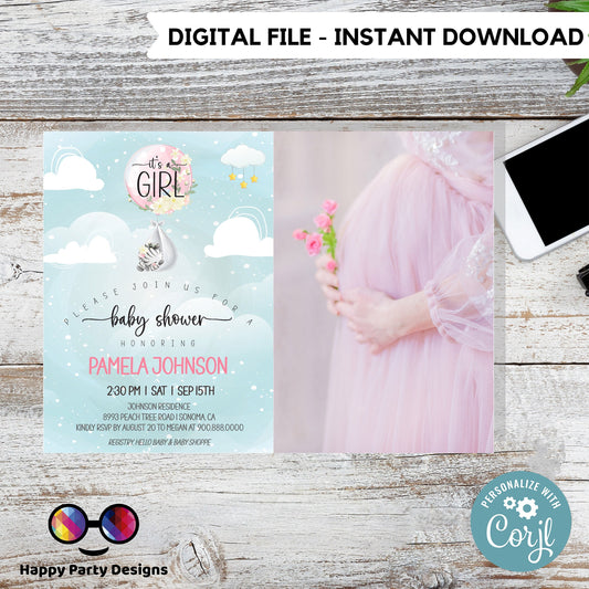 EDITABLE Baby zebra shower photoinvitation | Zebra Invitation | Baby Shower | Instant Download | Baby girl | Safari baby shower #B24