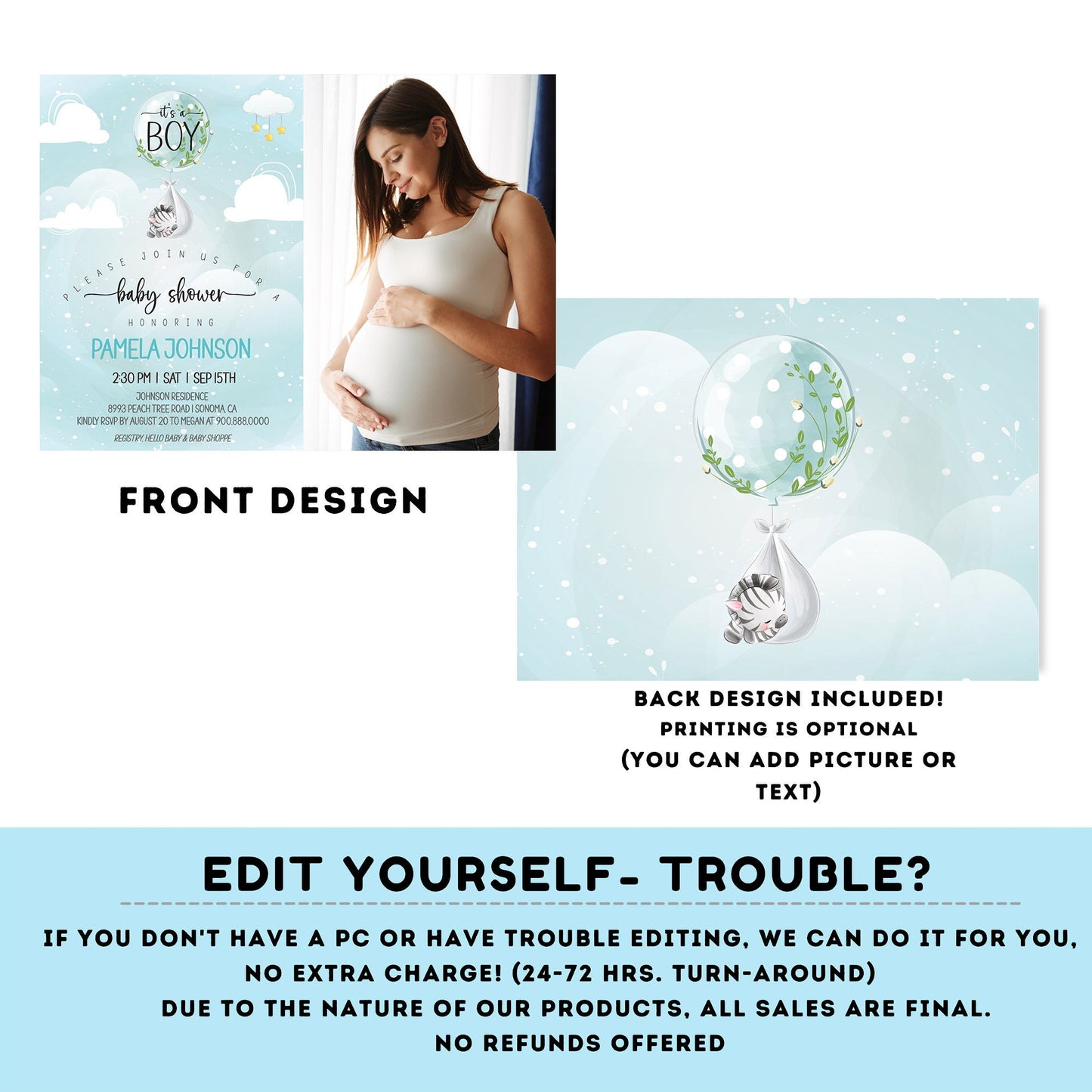 EDITABLE Baby zebra shower photo invitation | Zebra Invitation | Baby Shower | Instant Download | Baby Boy | Safari baby shower #B23