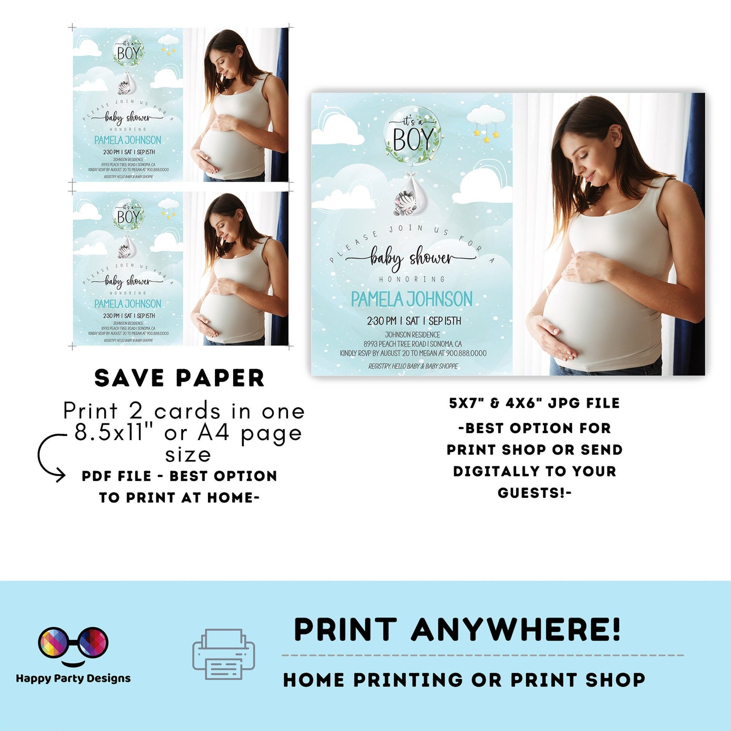 EDITABLE Baby zebra shower photo invitation | Zebra Invitation | Baby Shower | Instant Download | Baby Boy | Safari baby shower #B23