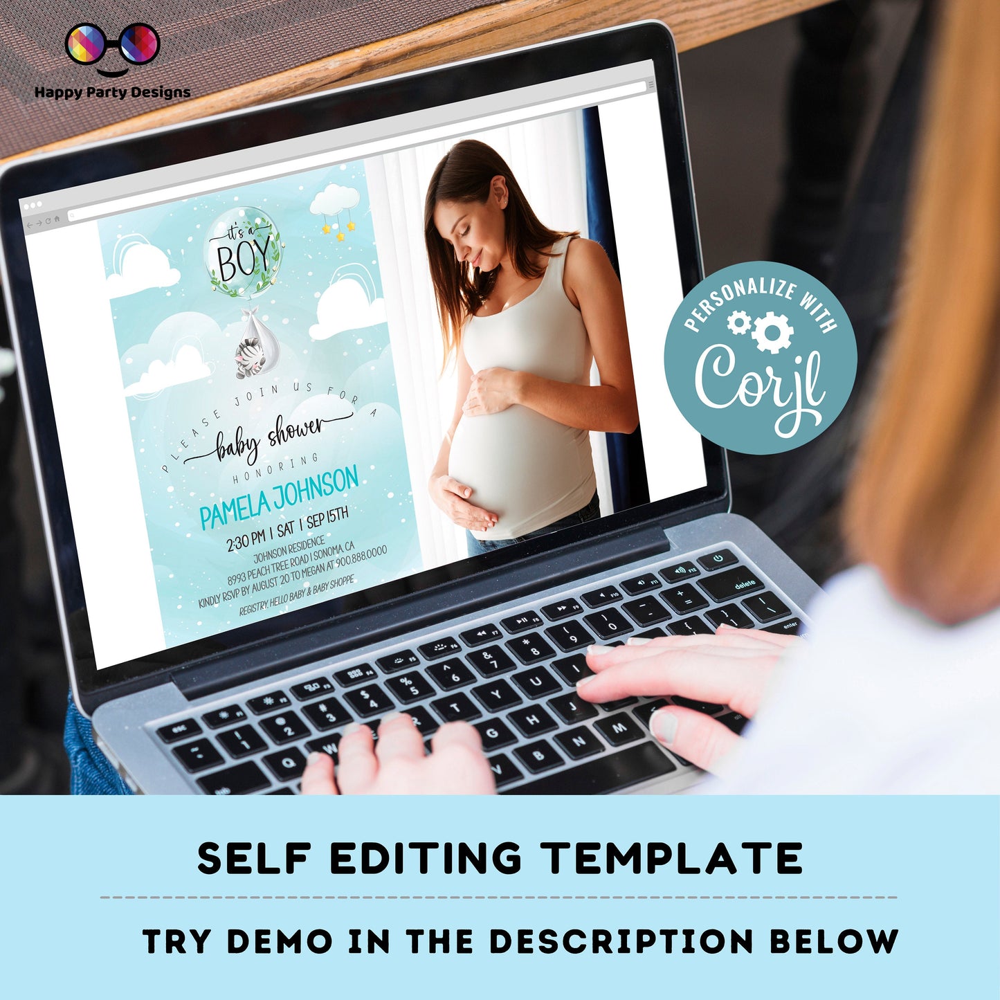 EDITABLE Baby zebra shower photo invitation | Zebra Invitation | Baby Shower | Instant Download | Baby Boy | Safari baby shower #B23