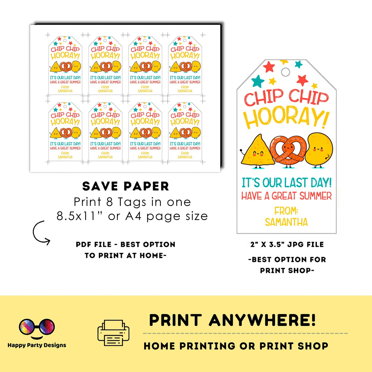 Editable Last Day of School Snack Tag | Classroom Treat Tag | Chip Bag Tag End of School Year | Teacher Gift Tag Summer PTO PTA Card | #SCH1