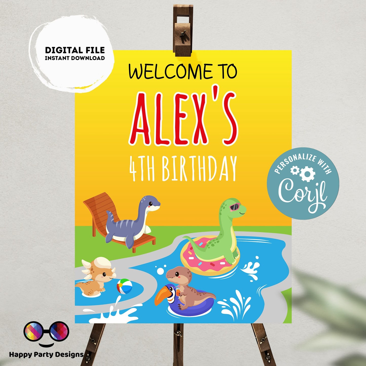 Editable Dinosaur Pool Party Welcome Sign | Dinosaur birthday | Girl | Boy | Dinosaur Welcome Sign | Dinosaur pool party  Decor  #K83