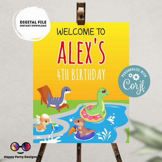 Editable Dinosaur Pool Party Welcome Sign | Dinosaur birthday | Girl | Boy | Dinosaur Welcome Sign | Dinosaur pool party  Decor  #K83