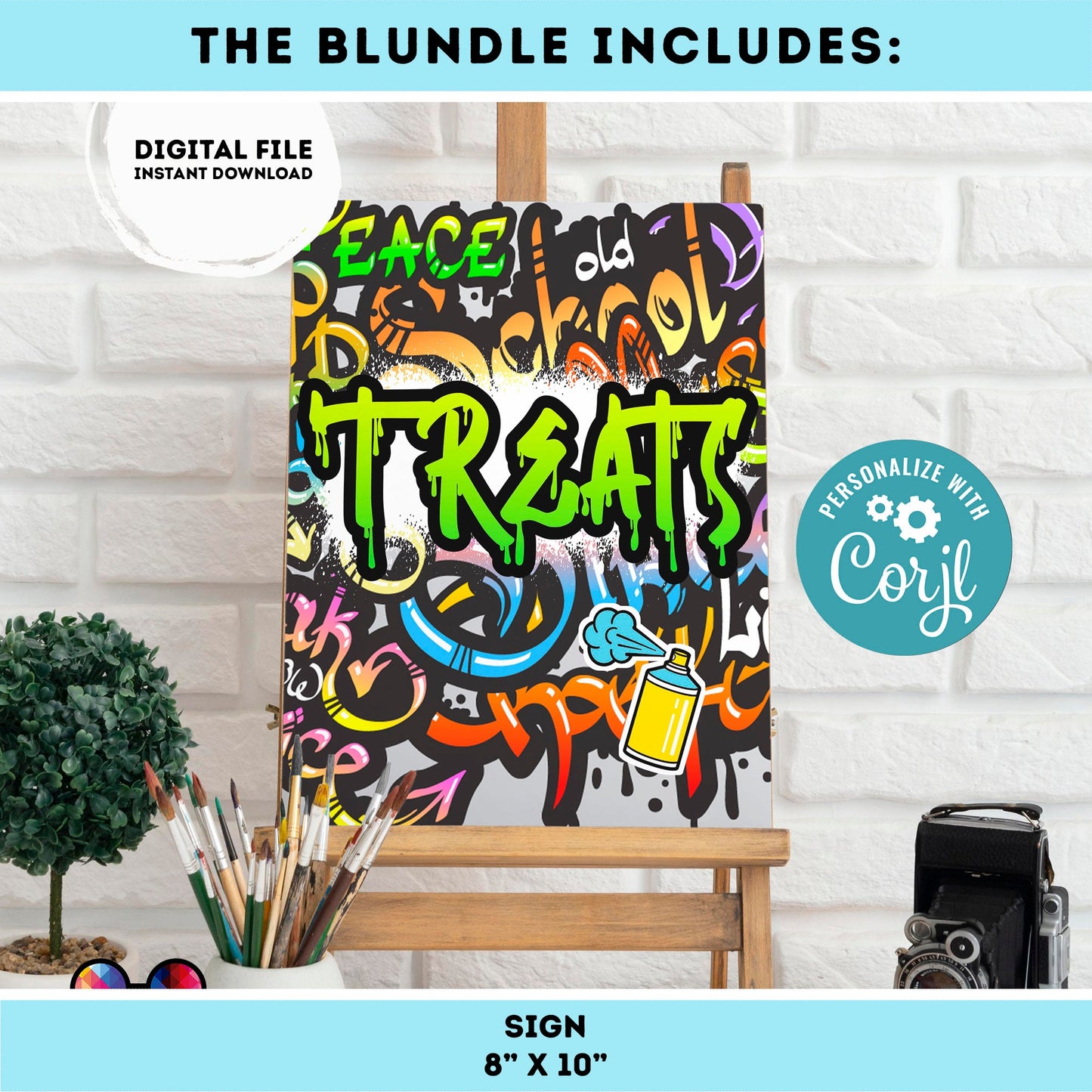 EDITABLE graffiti invitation bundle | birthday banner, cupcake toppers, thank you tag, sign | girl birthday | 90's party | teens party #K1